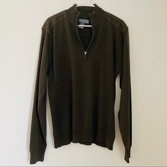 OSCAR DE LA RENTA Men’s Olive Green Quarter Zip Sweater - Picture 2 of 14